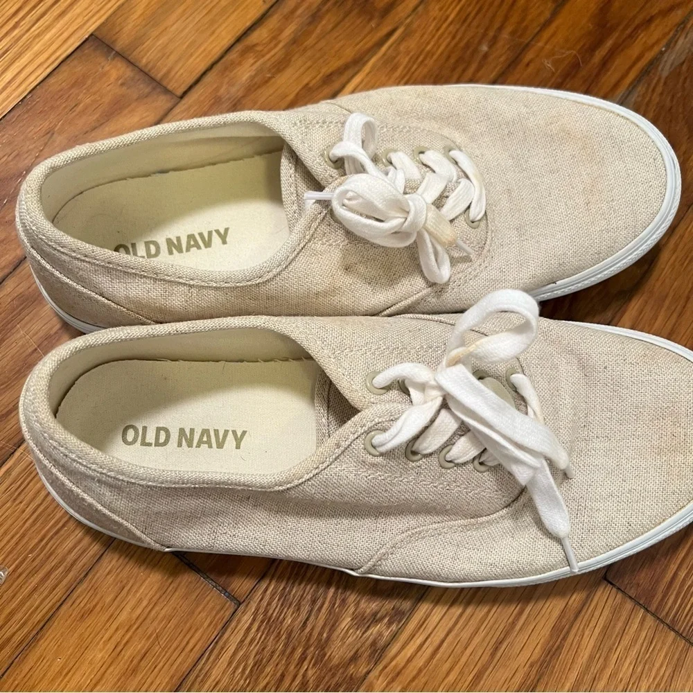 Old Navy Men's Size 9 Linen Lace-Up Sneakers Natural Beige White Low-Top